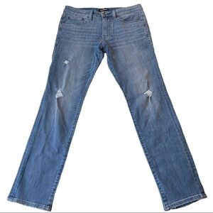 Express “4-Way Hyper Stretch” Light Wash Whiskered Ripped Denim Jeans Men 30x30